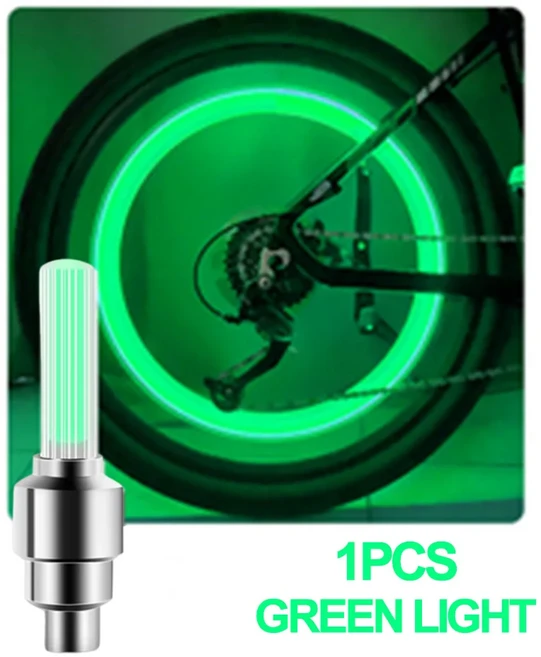 DOMEN 자전거 모션 Senso LED 타이어 노즐 밸브 캡 램프 네온 야간 경고등 액세서리, 1개, 01 1PCS-Green