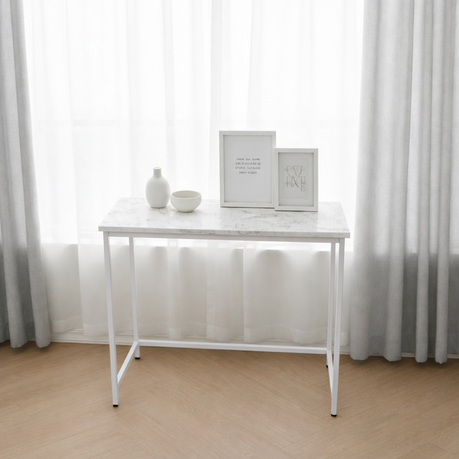 [국내제작] 인퍼니처 콘솔 폭좁은테이블 현관 테이블 카페 인테리어 화장대 850 950 완제품, 화이트+대리석무늬