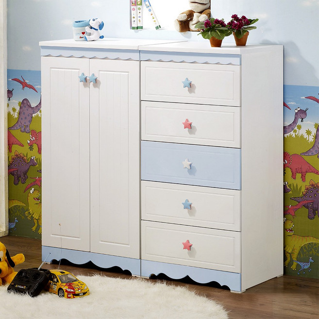 미자크 파스텔 수납장+5단서랍장세트 / 베이비옷장 아기옷장 키즈 출산준비 유아가구 1200 1600, 블루화이트, 파스텔 수납장+5단(600), 1개