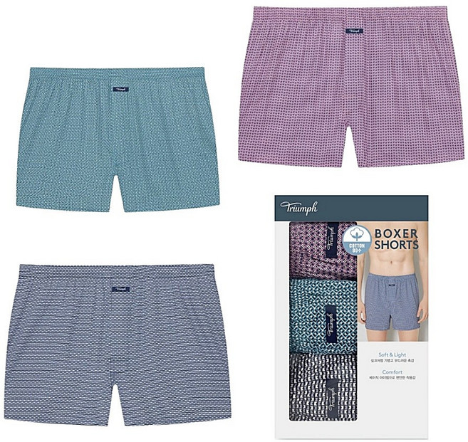 실크촉감 가벼운 순면 80수 트라이엄프남자트렁크 남성사각팬티 3매