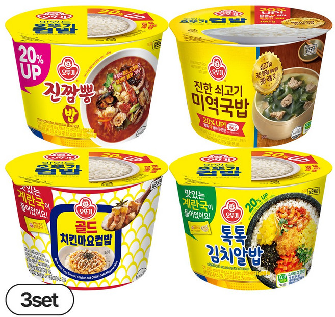 오뚜기 컵밥 4종 3개씩(진짬뽕+치킨마요+쇠고기미역국밥+톡톡김치알밥), 3.106kg, 1세트