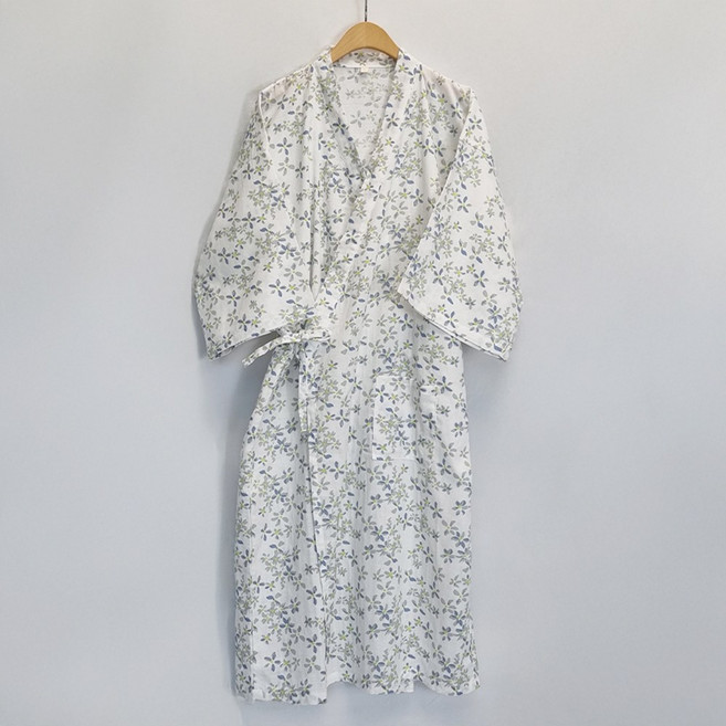 7부 소매 순면 거즈면 유카타 로브 잠옷 샤워 가운, 1개, 작은난초