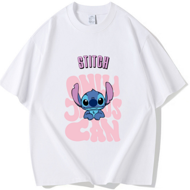 스티치 캐릭터 순면 반팔티 남여공용 오버핏반팔 박스티 커플티셔츠 에이비씨홈