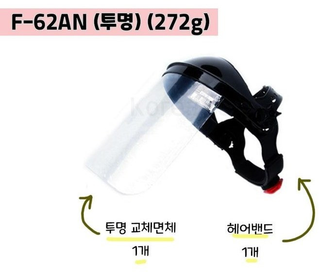 오토스 보안면 면체 안면보호구 얼굴보호대 작업면 투명 차광 안전모형 맨머리형 보안경, 1개