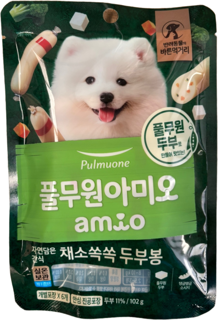 풀무원아미오 강아지 자연담은 간식 채소쏙쏙 두부봉 간식, 두부맛, 102g, 2개