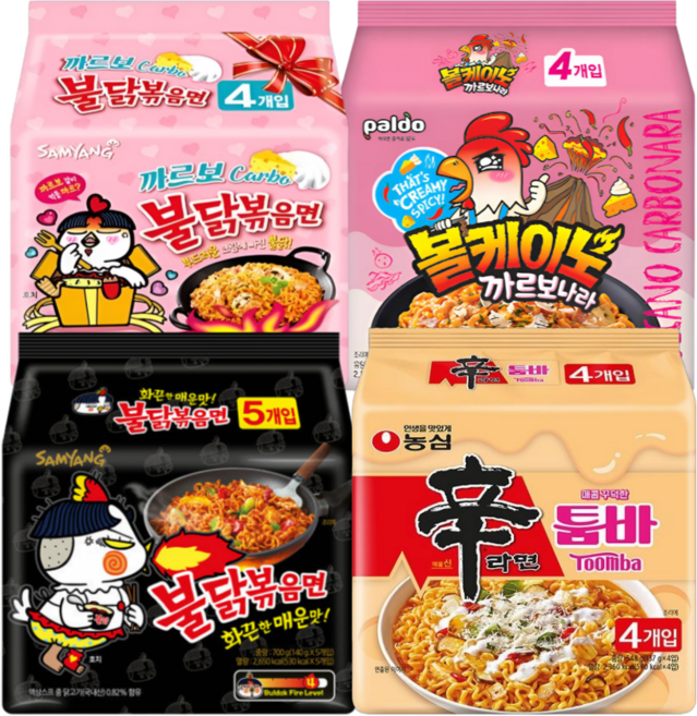 매운크림라면 멀티 4종 17개 세트(불닭볶음면5입+까르보불닭4입+볼케이노까르보나라4입+신라면툼바4입)