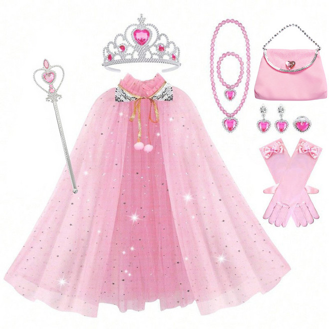 兒童皇冠冰雪奇緣魔法棒包包套裝公主頭飾女童王冠髮飾品, 1個, 桃心款奶油粉皇冠套裝:如图
