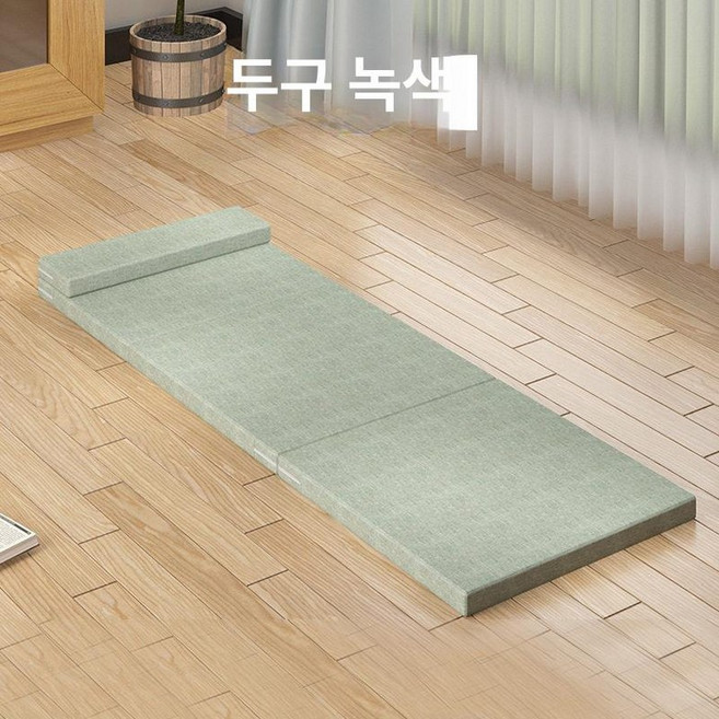 낮잠매트 싱글 토퍼 연결형 낮잠 수면매트 두꺼운, 카다몸그린, 1cm