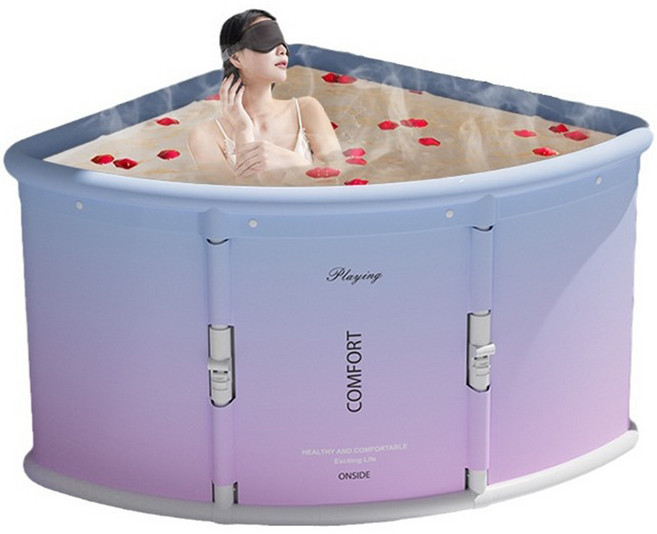 KCJ 접이식 성인 간이 반신욕 코너 삼각 욕조, 1개, 퍼플