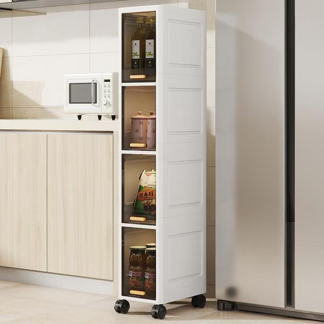 이동식 틈새 수납장 다용도 좁은폭 냉장고옆 세탁기옆 슬림 미니 수납장, 투명