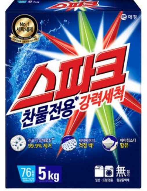 스파크 분말 세탁세제 카톤 본품, 5kg, 6개