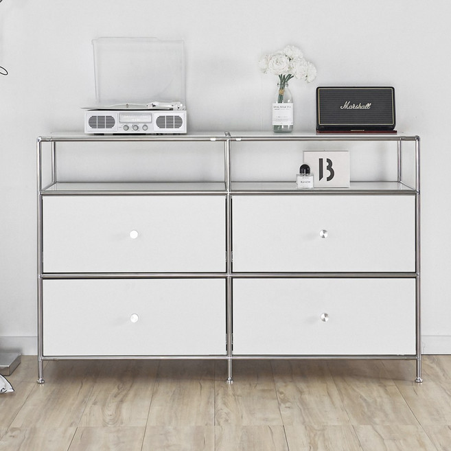 그린우드 엘레나 미드센츄리 높은 모듈 거실 수납 2단 서랍장 1200 방문설치, 화이트, 4개