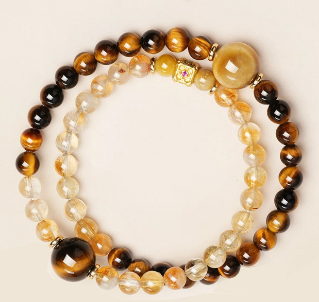 NUTRIVIO 호안석 팔찌 천연 원석 재물운 건강운 사업운 행운 염주 불교 팔찌 성공운 행운 액막이 황수정 더블 링 팔찌