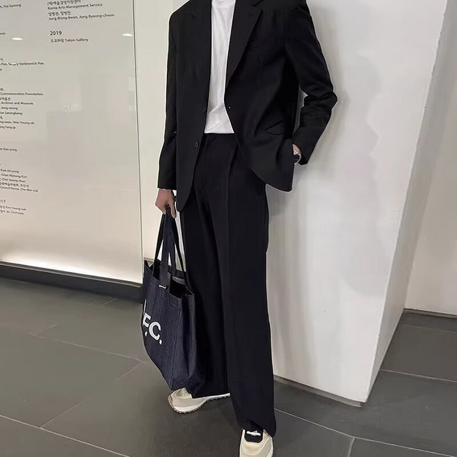 ANYOU 남성용 사계절 캐주얼 정장 데일리 기본핏 검정정장 경량 사계절 슬림핏 수트 자켓 코트