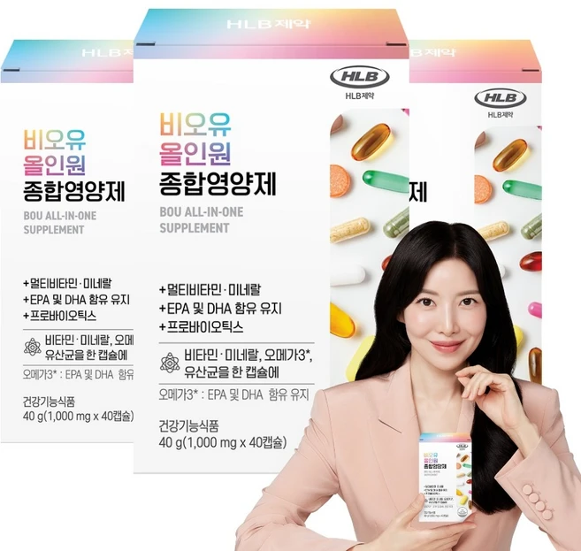 HLB제약 비오유 올인원 종합영양제 40일분 멀티비타민 오메가3 유산균 미네랄, 3개, 40정 - 쿠팡