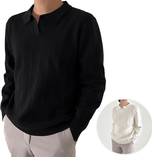코즈홈 워셔블 명품 남성 카라 니트 긴팔 티셔츠