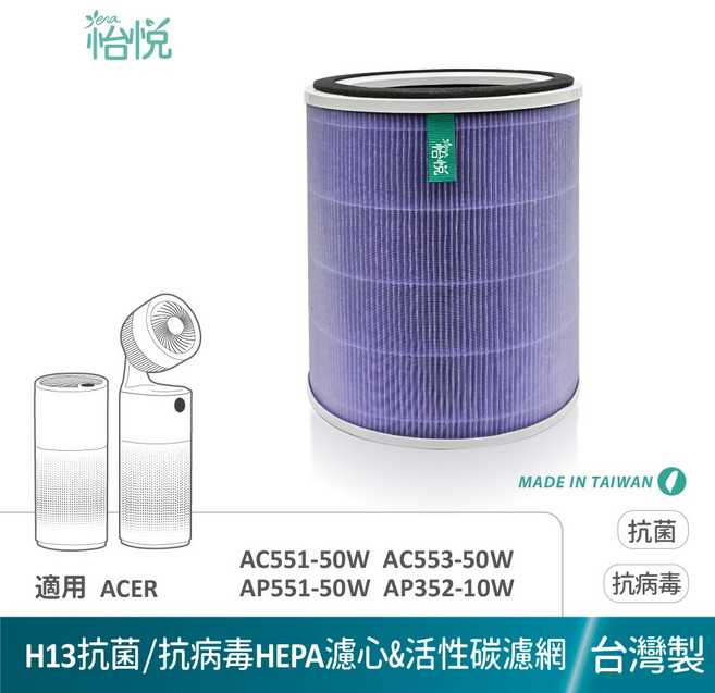 濾網 適用 ACERPURE AC551-50W AP551-50W AP352 AP353 AC553, 1個