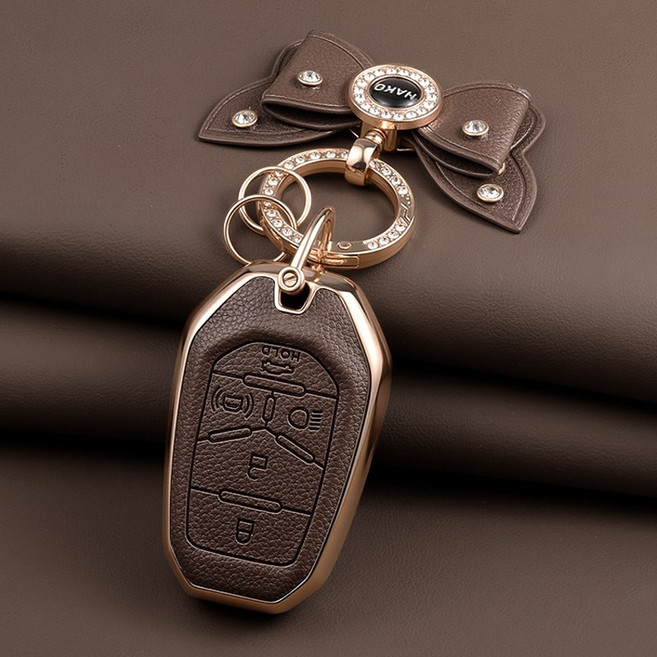HAKO 소프트 가죽TPU 차키케이스+나비키링 (쌍용/KG 5버튼호환), SS-03, 브라운