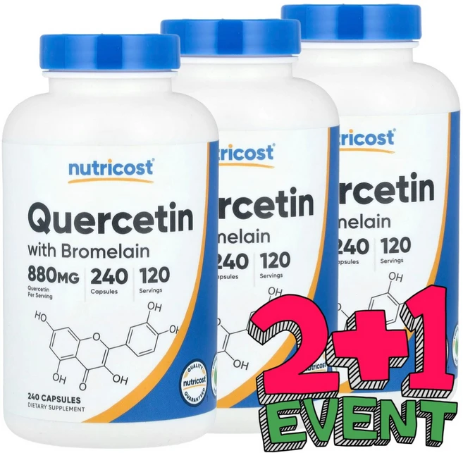 [2+1] 뉴트리코스트 브로멜라인 함유 퀘르세틴 글루텐 무함유 캡슐 240정 / 해외직구 미국정품, 3개, 240 - 쿠팡