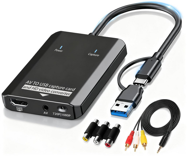 VHS - RCA to HDMI USB 디지털 변환기 컨버터 비디오 캡처 카드Hi8VCRDVDAVPS2Wii