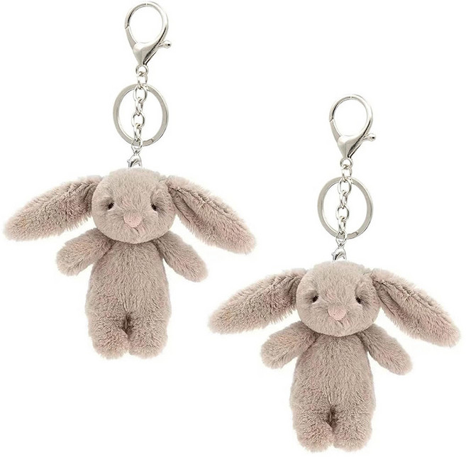엘리다움 플러피 버니 키링 미니 토끼 커플 우정 가족 학생 가방키링 작은키링, 2개, 베이지