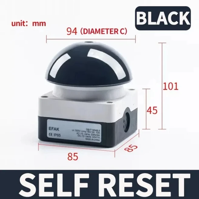 발라켓 스위치 구형 버섯 머리 비상 정지 단추 자체 잠금 재설정 IP65 방수 1/5/20 개, 02 1 PCS, 01 1NO, 05 Black Self-Reset