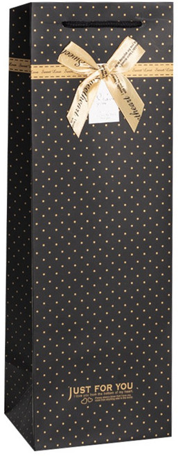 링비츠 와인 선물 포장 쇼핑백 캐리어 손잡이 럭셔리 WP13, 1개, 땡땡이리본-블랙