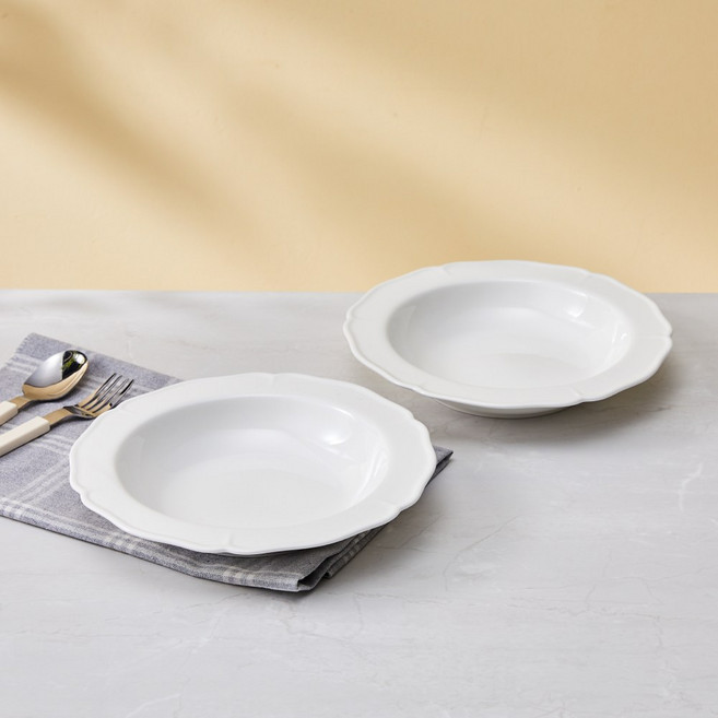 [MODERN HOUSE 중계점] WOW 프렌치스칼럽 파스타접시 2P세트 CA3625006, 화이트, 1개