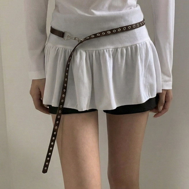 블루씨티 오비트 아일렛 레더 펀칭 롱 스트랩 버클 벨트