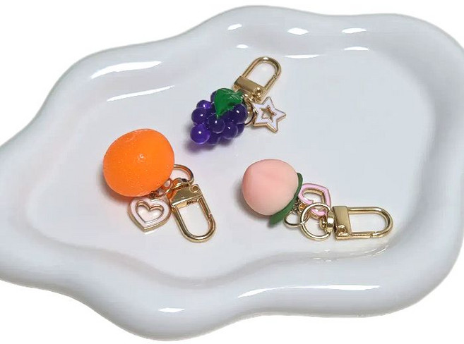 [1+1+1] 미니 과일 키링 (3종 세트), 1세트, 복숭아+포도+귤