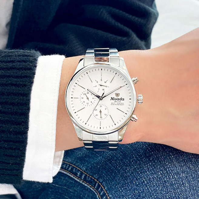 니바다 남성용 멀티펑션 메탈 손목시계