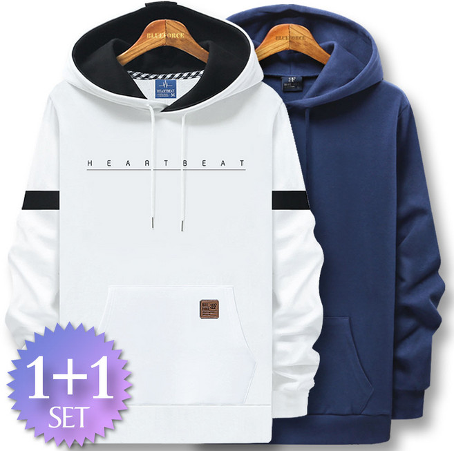 블루포스 덴리슨 후드티 + 트렙 후드티 [2장 묶음] 남자 긴팔 티셔츠 남성 빅사이즈 운동복 가을 단체티 커플티 츄리닝