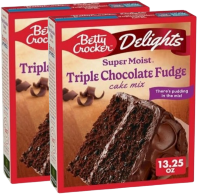 Betty Crocker 슈퍼 촉촉한 트리플 초콜릿 퍼지 케이크 믹스 Triple Chocolate Fudge, 2개, 375g