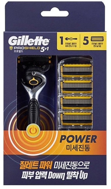 질레트 프로쉴드 파워 면도기 본체 + 면도날 5개, 1개