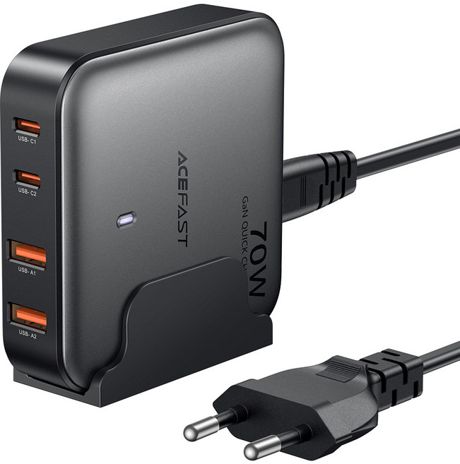 ACEFAST 70W 탁상용 GaN 충전기 4포트 초고속 멀티충전기 C타입 PD 고속충전기, 1개, 블랙