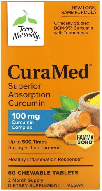 정말좋습니다 Terry Naturally CuraMed 흡수력 강화 커큐민 100mg 츄어블 정 60정 빠르게배송해드릴게요, 1개 - 쿠팡