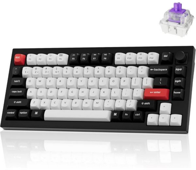 Keychron 키크론 Q1 HE 무선 커스텀 기계식 키보드 홀 효과 Gateron 더블 레일 마그네틱 스위치 빠른 트리거 QMK 2.4GHz Bluetooth 5.2 RGB, Black