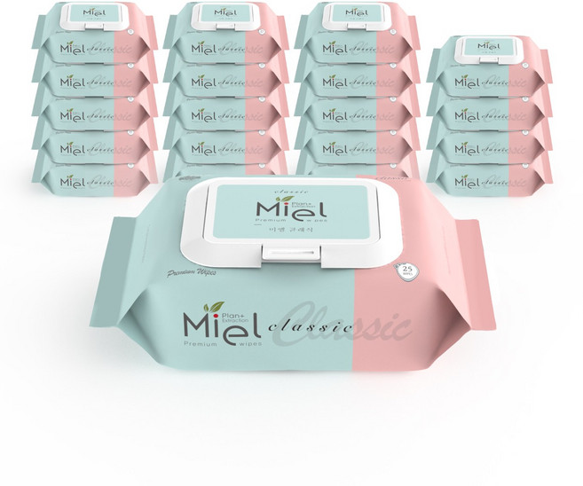 미엘 클래식 미니 포켓 물티슈 안전한 아기 유아용 휴대용 소형 25매 20팩 엠보싱 63g, 25개입, 20개