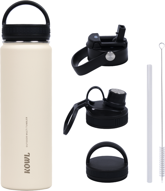 코울 아웃도어 손잡이 멀티 리드 빨대 진공 보온보냉 휴대용 스포츠 스텐 텀블러, 1개, 650ml, 아이보리