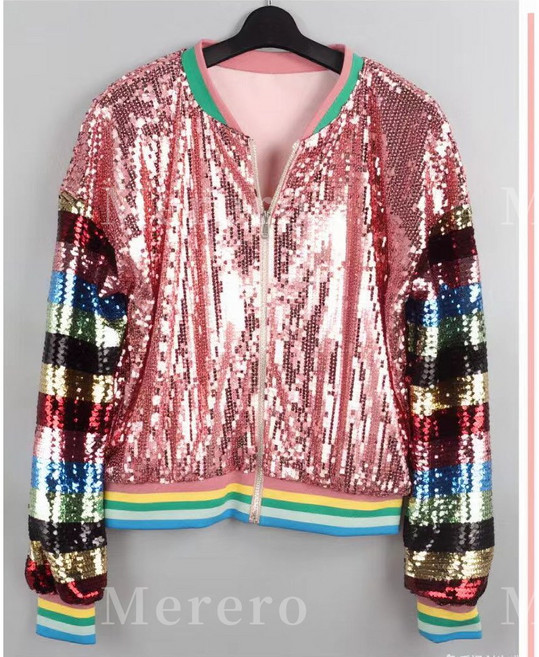 Merero 여성 라운드 스팽글 집업 점퍼 줌바댄스복 여성댄스복 힙합댄스복 공연복