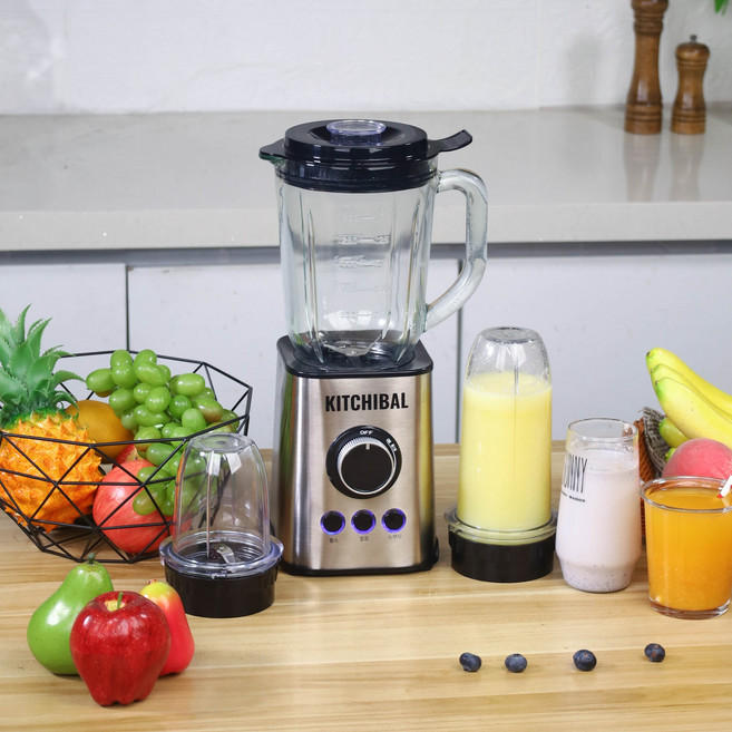 KITCHIBAL 유리 믹서기 1.5L 대용량 얼음 분쇄 가정용 블렌더 휴대용컵 분쇄컵 포함 다기능, TB003-3