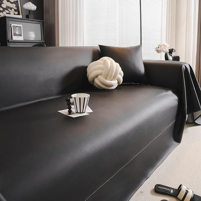 방수 방고양이 PU 인조 양가죽 소파커버 고급 가죽 쇼파 커버 고양이 긁기 방지 소파커버 4계절 미끄럼방지, 1개, 블랙