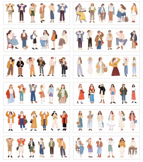 [스티커북] 코디 스타일링 다이어리 기록 다꾸 일러스트 감성 스티커 방수 대용량, 1개, 봄빛