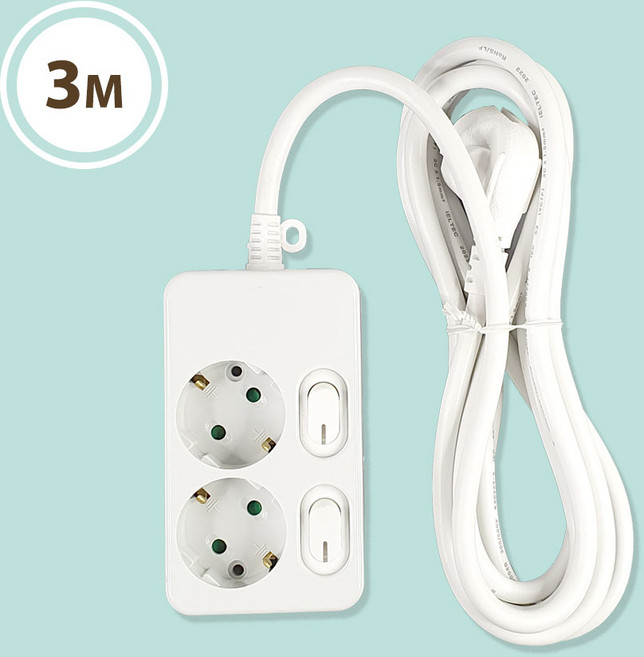 조아탭 개별 멀티탭 2구, 1개, 화이트, 3m