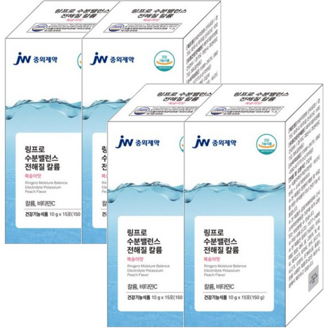 링프로 수분밸런스 전해질 칼륨 수분충전 당 제로 이온음료 마시는 포도당 복숭아맛 분말스틱 에너지업 영국DSM사 비타민C 건강기능식품 무설탕 워터, 4개, 15회분