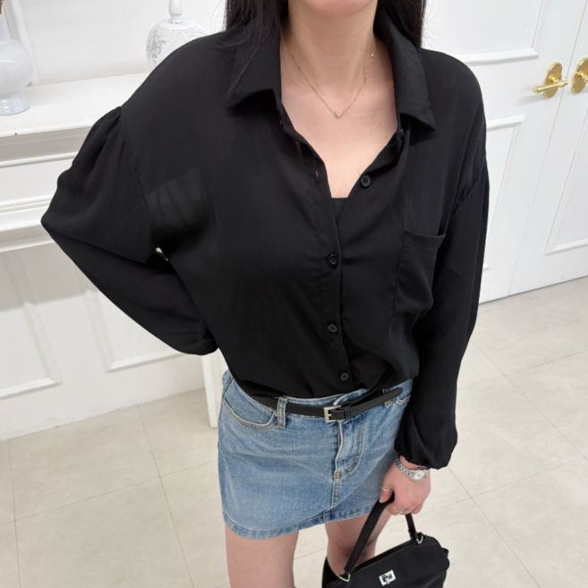 라라엔젤 여성용 시스루 오버핏 블라우스 긴팔 롱셔츠