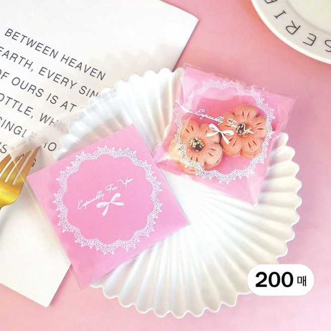 리본 접착식 비닐봉투 선물포장봉투 블루 100개 + 핑크 100개, 블루과 핑크 혼합