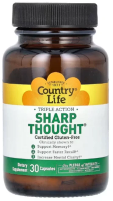 Country Life Sharp thought 30 Capsule 컨트리 라이프 트리플 액션 샤프 쏘트 브레인 영양제 글루텐프리 기억보조 식이보충제 크리스마스 선물 30정, 1개 - 쿠팡