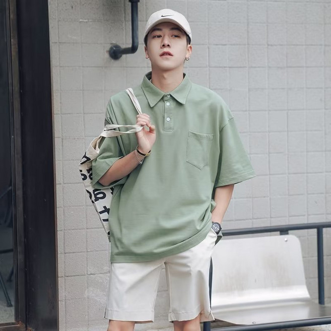 口袋短袖POLO衫男【M-3XL】夏季新款日系簡約氣質 韓版 商務工作服 港風寬鬆帥氣, 綠色,L