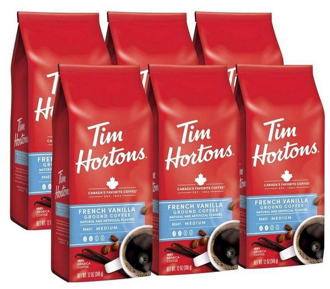 Tim Hortons 팀홀튼스 프렌치 바닐라맛 로스트 그라운드 분쇄커피 340g, 6개